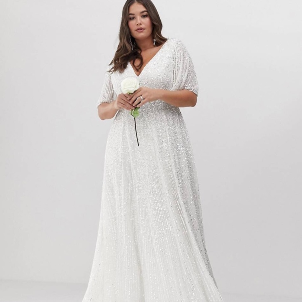 ASOS Curve flutter sleeve sequin wed dress sz 22